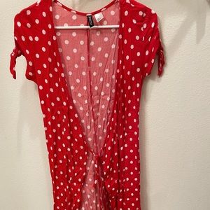 Red polka dots maxi wrap dress